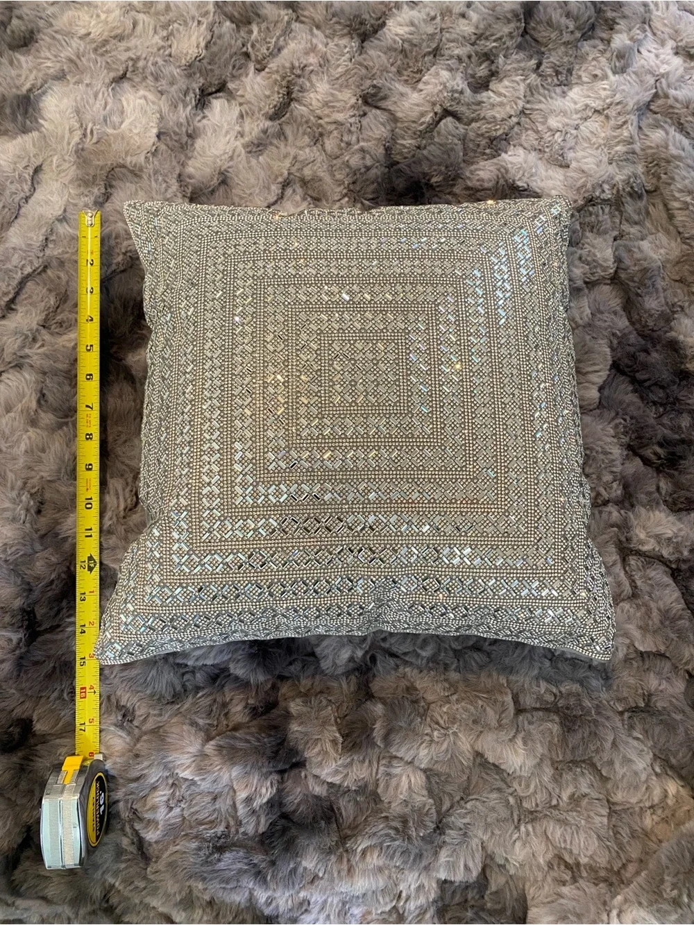 Embellished Rhinestones Square Throw Pillow - Silver & Gray